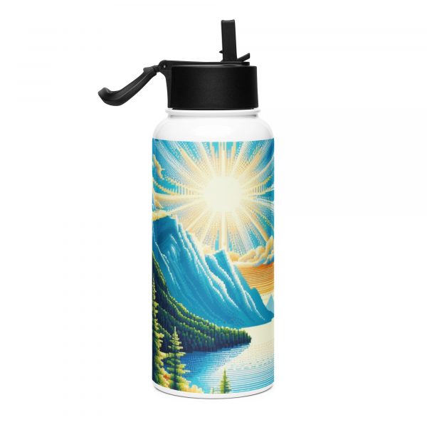 Stainless steel water bottle with a straw lid (Pixel Drawing Forest Lake witn the Sun) - Image 4